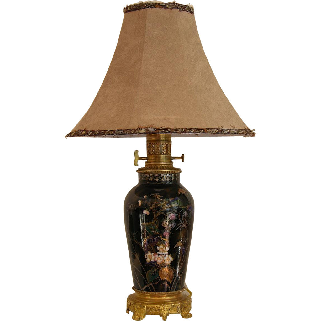 19th Century Elegant French Hand-Painted Porcelain Lamp on Ormolu Base