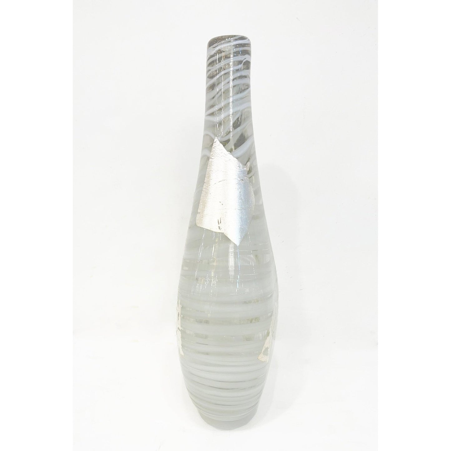 Italian Art Deco Style Silver Leaf White Clear Murano Glass Sculpture Vase