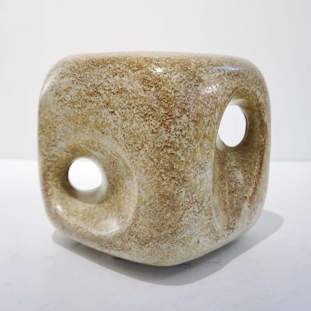 1960s Bertoncello Italian Vintage Ceramic Abstract Sculpture Beige Cubic Vase