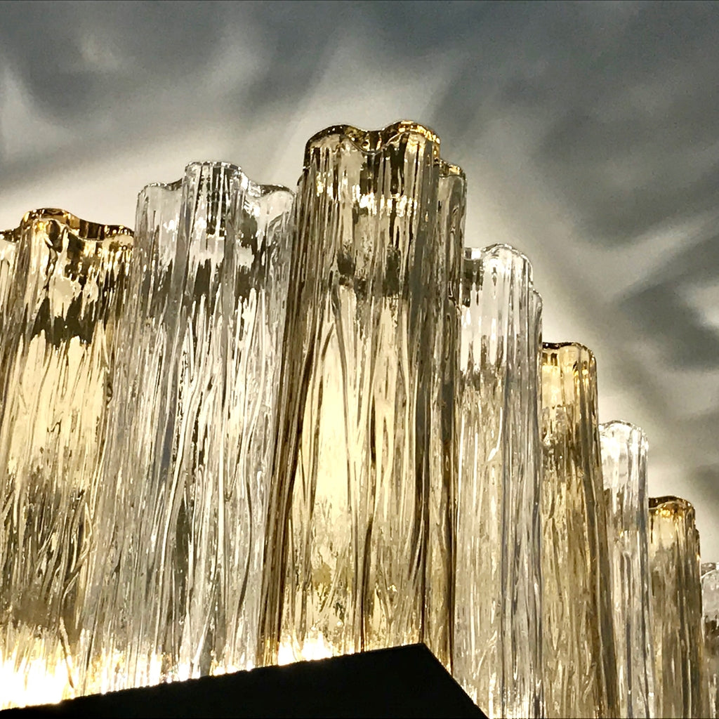 Contemporary Square Italian Crystal Amber Murano Glass Flush Chandelier/Pendant