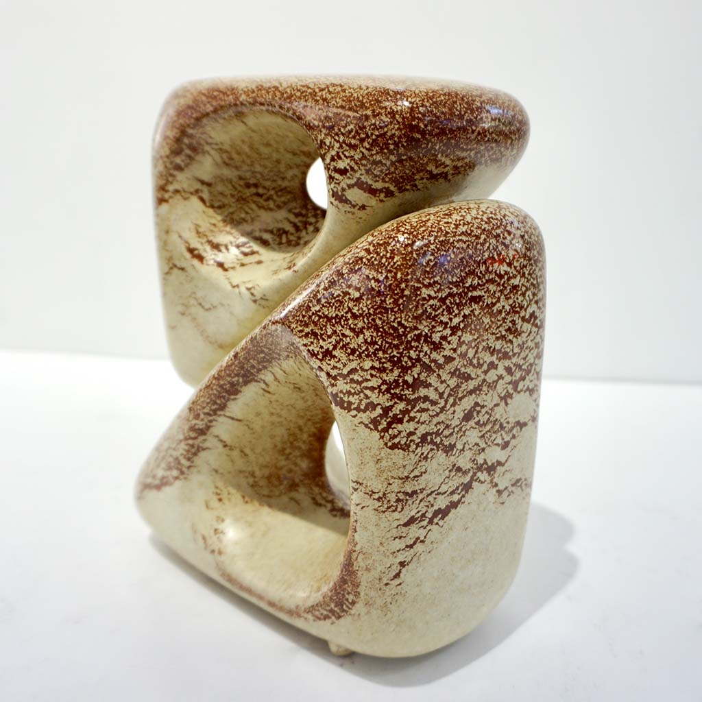 1960 Bertoncello Italian Vintage Art Sculpture Ceramic Beige Cubic Vase by Rigon