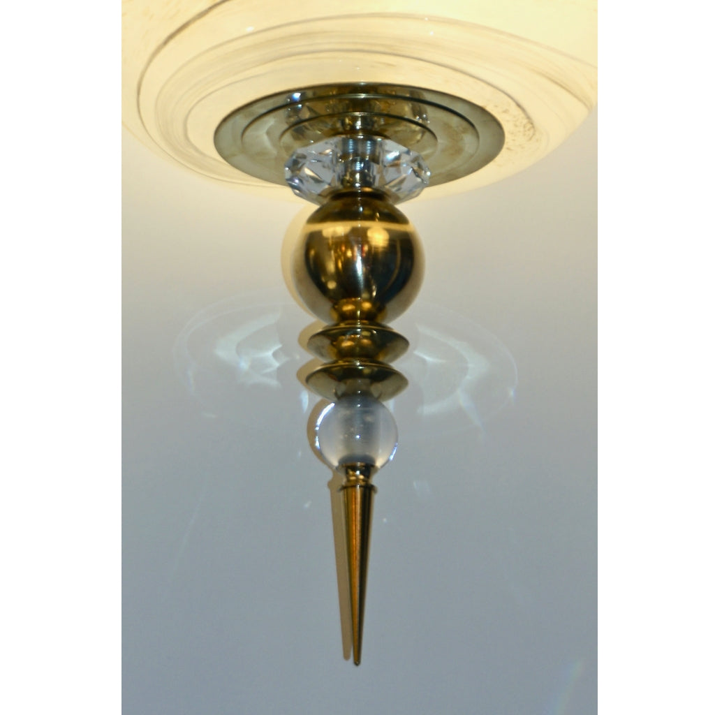 Bespoke Italian Brass & Cream White Alabaster Glass Cylinder Pendant / Lantern