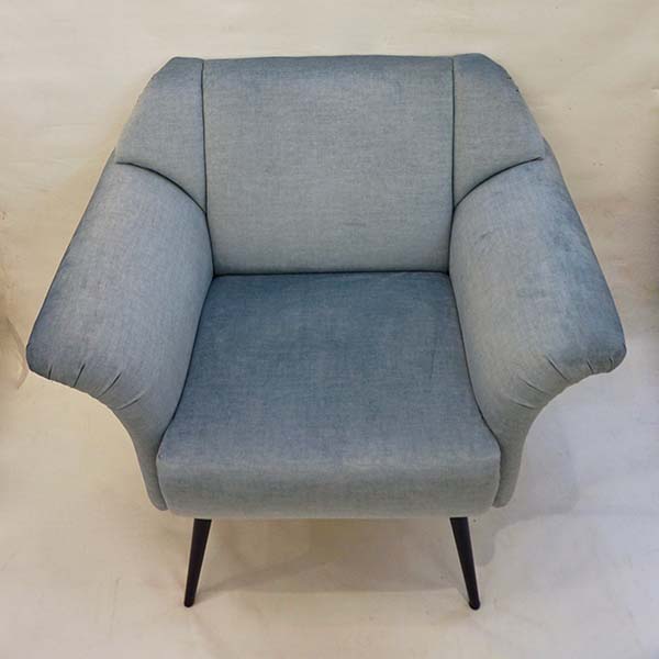 Cosulich Interiors Italian Mid-Century Modern Style Pair of Aquamarine Armchairs