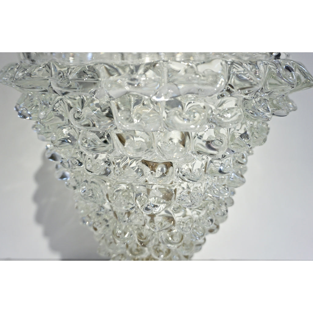 Italian Contemporary Hand Craft Pair of Crystal Rostrato Murano Glass Table Lamps