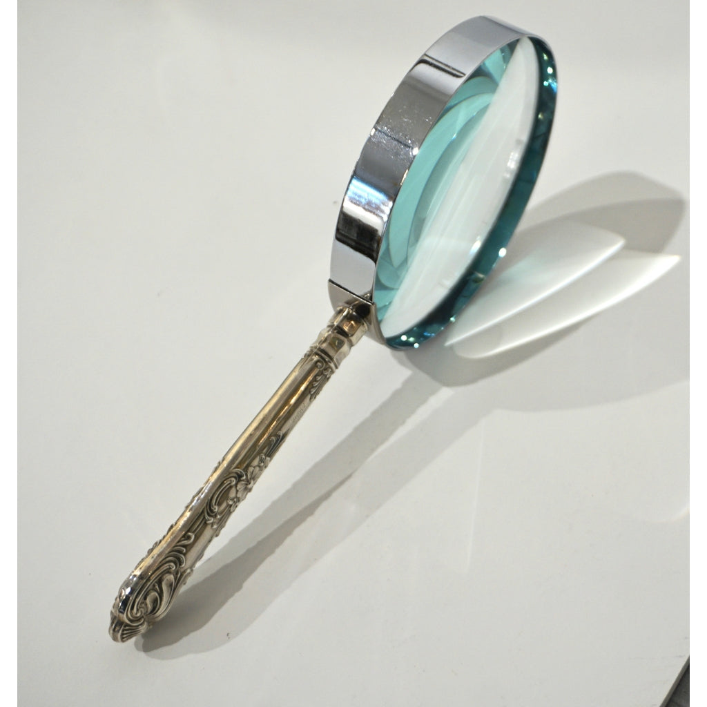 English Art Nouveau Sheffield Sterling Silver Mounted Large Magnifying Glass