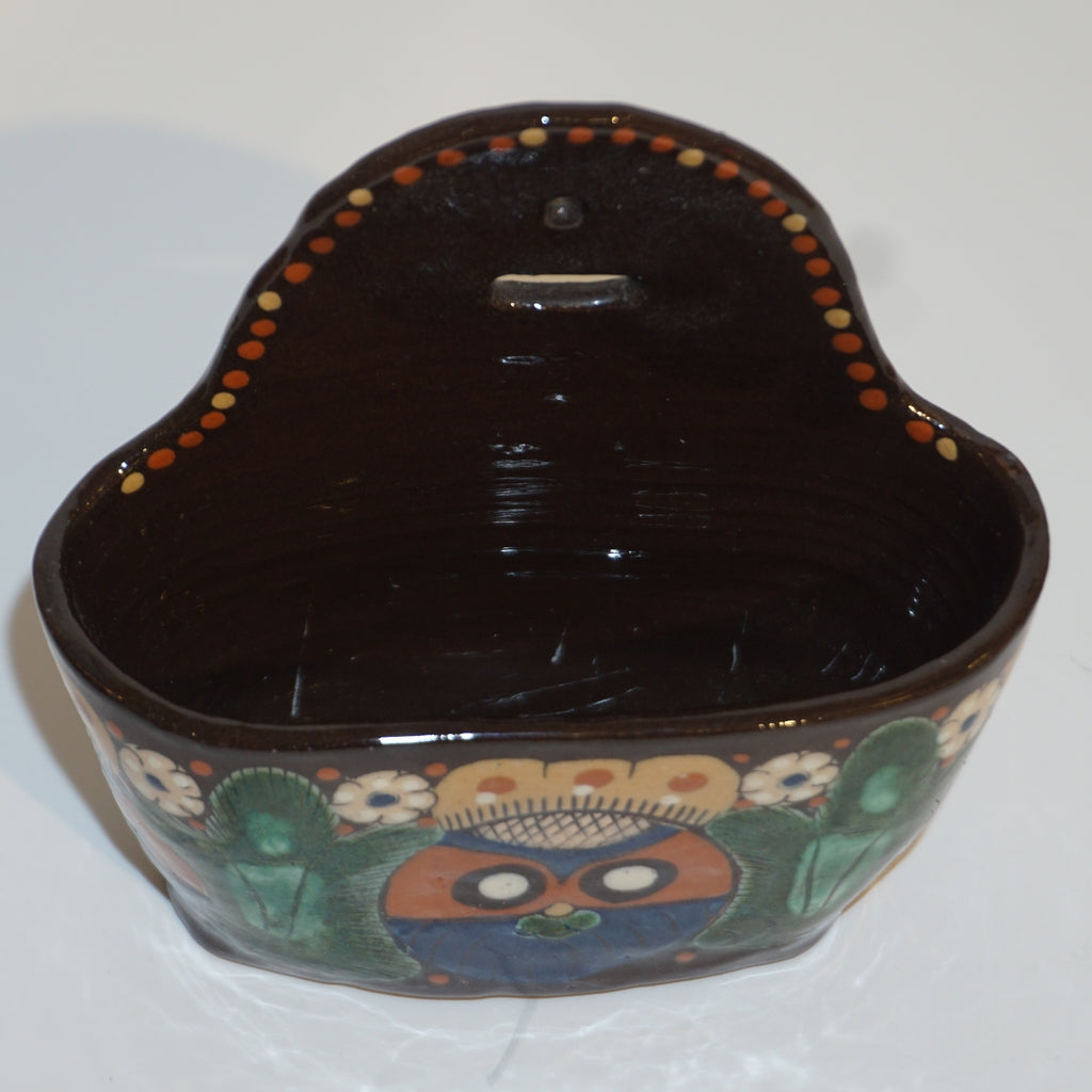 Antique Swiss Arts & Crafts Brown Green Blue Thoune Majolica Note/Match Holder