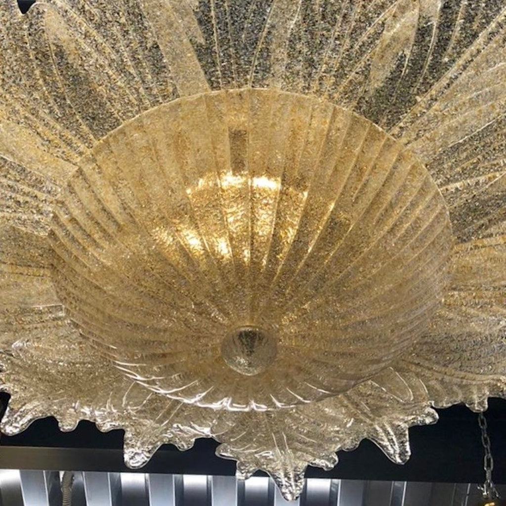 Contemporary Italian Custom Amber Textured Murano Glass Flower Flush Mount