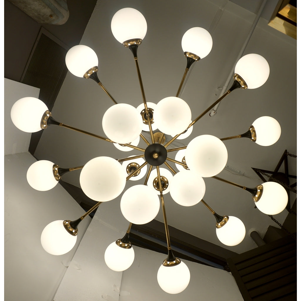 Italian Contemporary White Black & Brass 24-Light Modern Asymmetric Chandelier