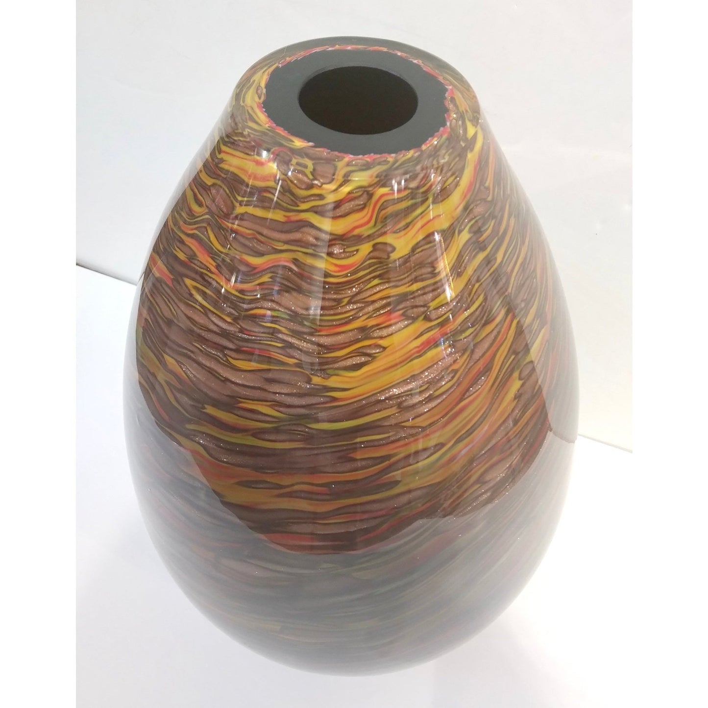 Formia 1980s Modern Ovoid Brown Yellow Red Orange Gold Murano Glass Vase