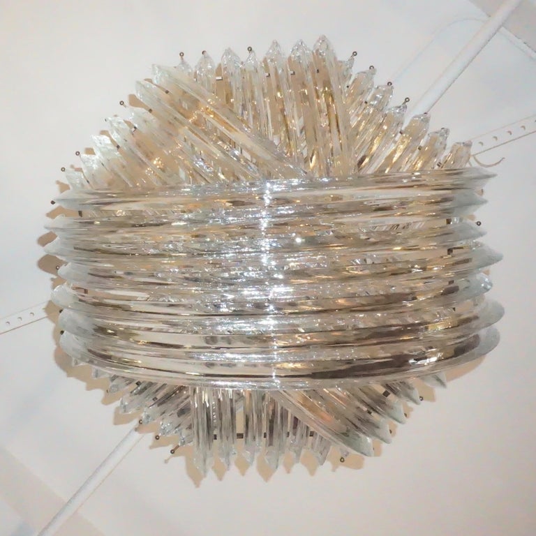 Contemporary Italian Minimalist Curved Crystal Murano Glass Bronzed Chandelier