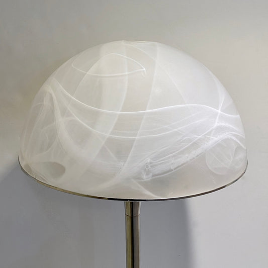 1960s Italian Vintage Art Deco Mazzega White Murano Glass Nickel Floor Lamp