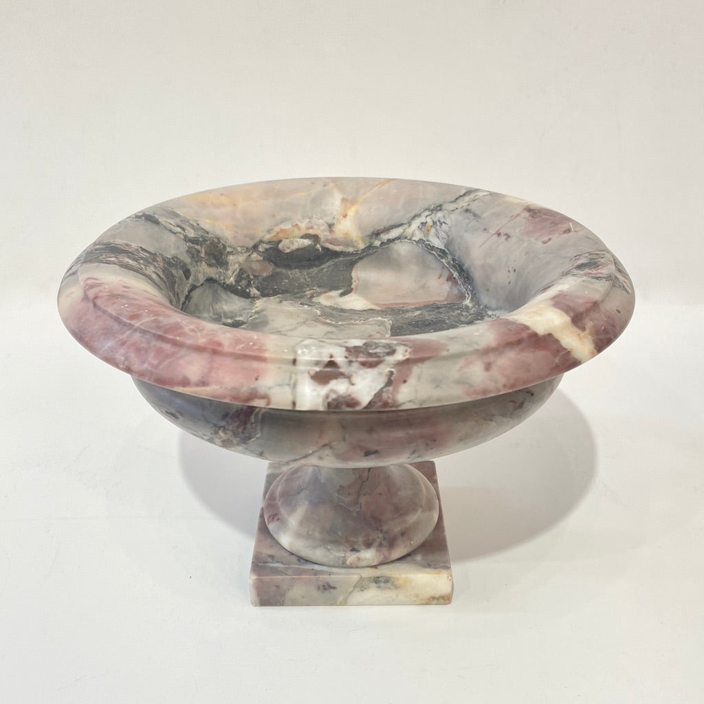 1930s Neoclassical Italian Carved White Grey Purple Black Breccia Marble Bowl