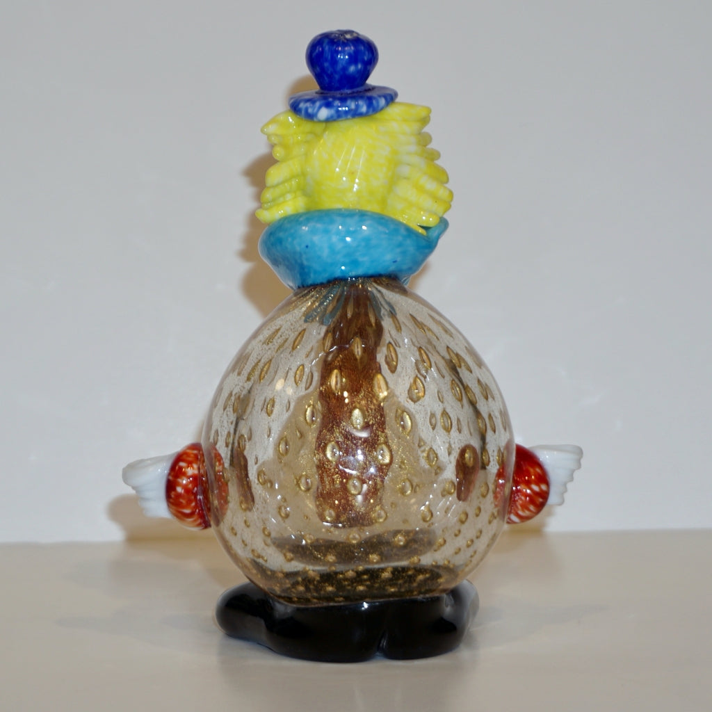Contemporary Italian Red Amber Blue Murano Glass Clown Sculpture with Orange Tie