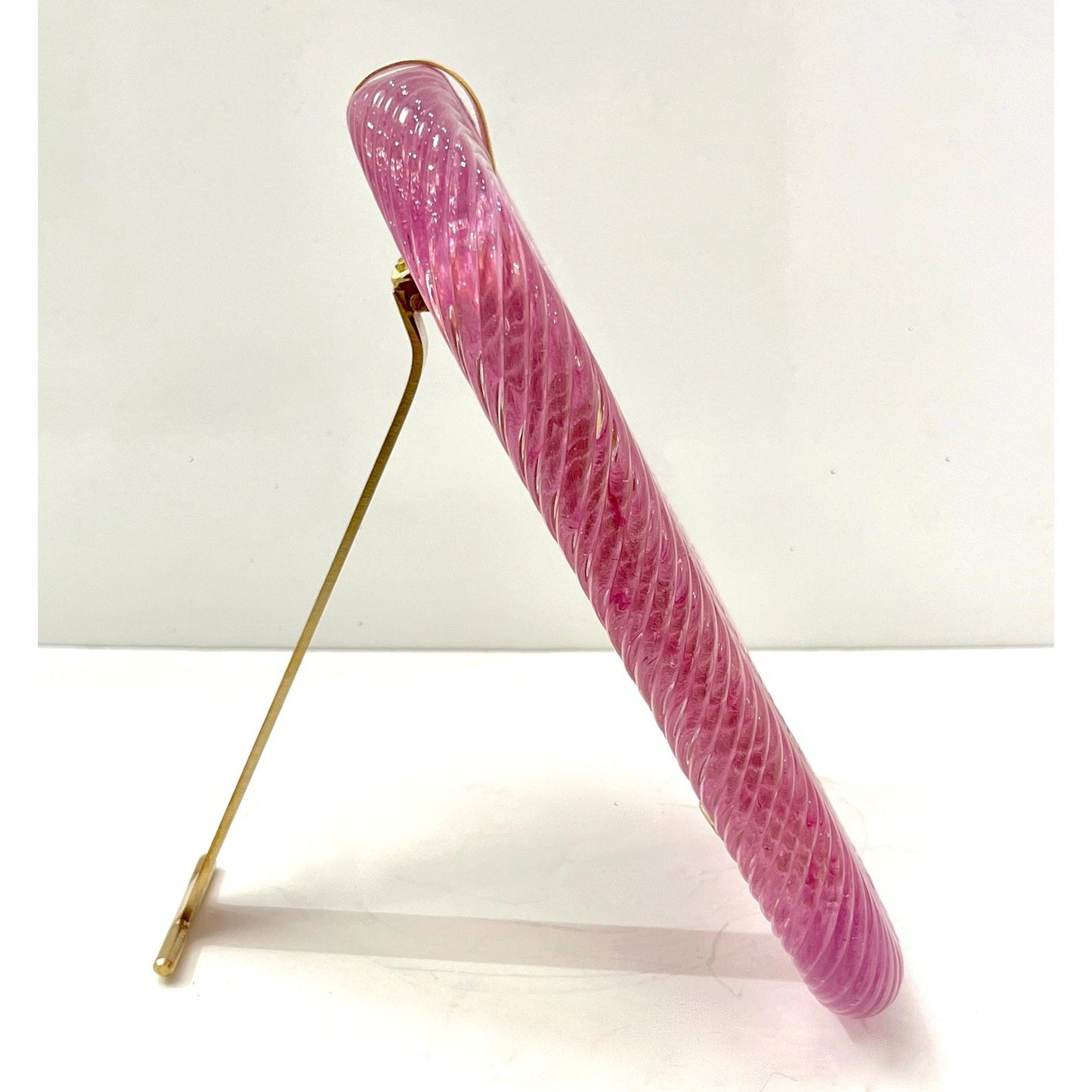 2000 Barovier Toso Italian Pink Crystal Twisted Murano Glass Brass Picture Frame