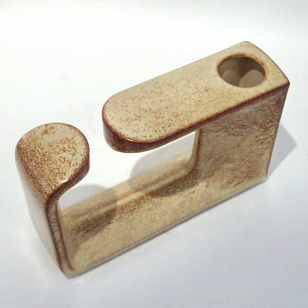 1960 Bertoncello Italian Vintage Ceramic Abstract Sculpture Beige Cubist Vase