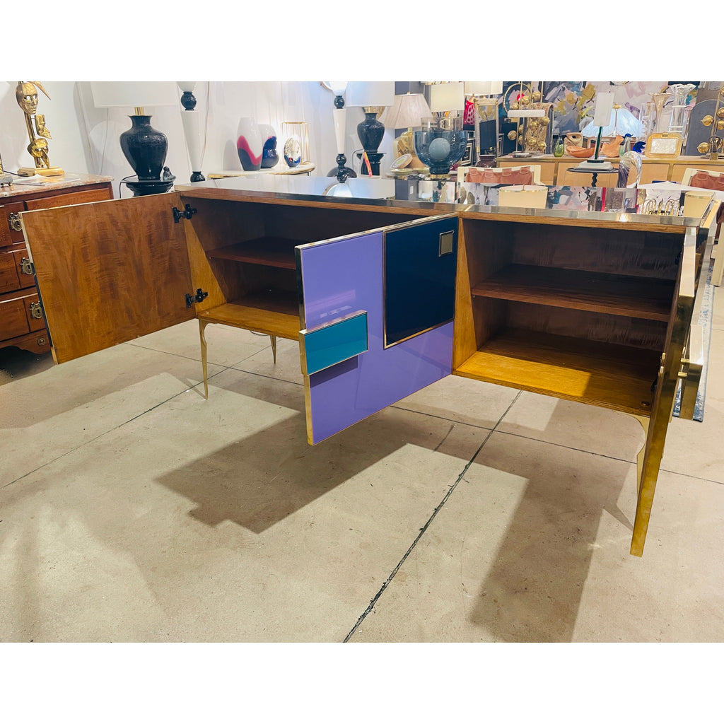 Bespoke Italian Black Purple Blue Gold Geometric Postmodern Cabinet / Sideboard