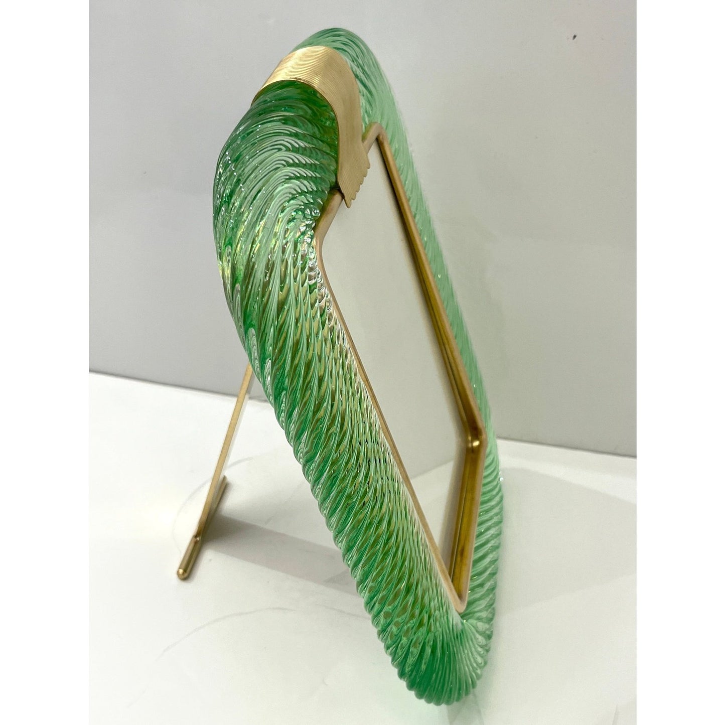 2000s Barovier Toso Italian Chartreuse Green Murano Glass Brass Picture Frame