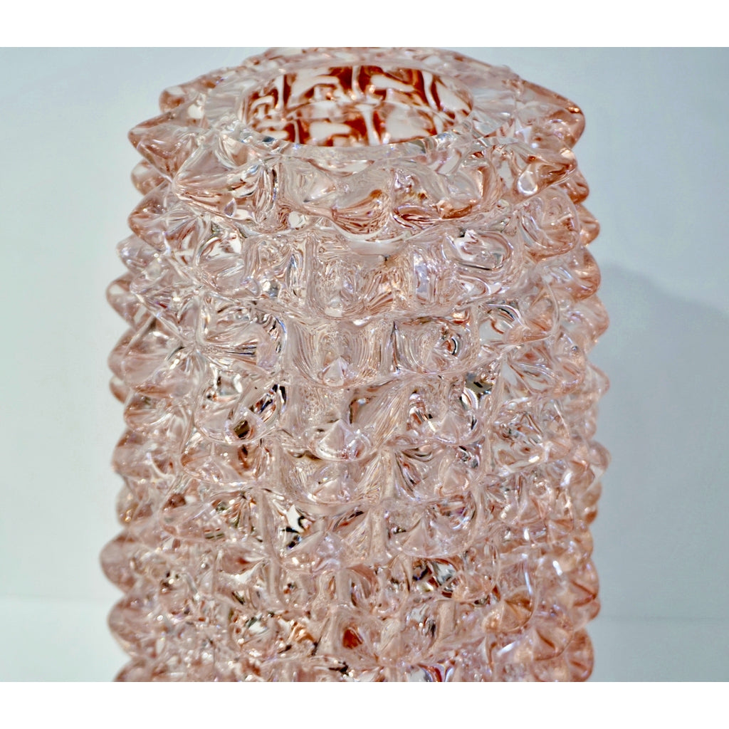 1980s Vivarini Italian Large Vintage Pink Rostrato Spike Murano Glass Ovoid Vase