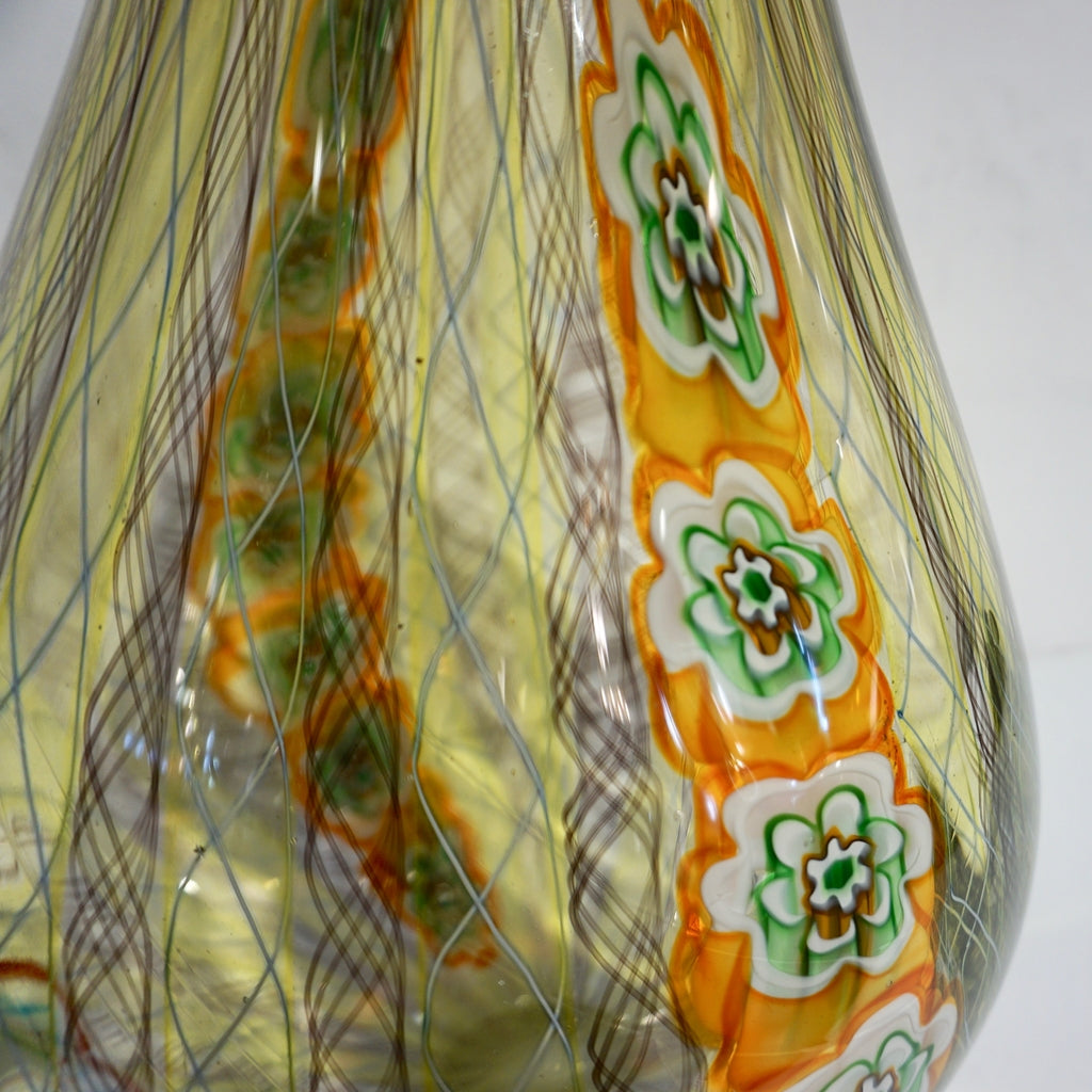 F. Tagliapietra Italian Green Yellow Orange Murano Glass Drop Sculpture Vase