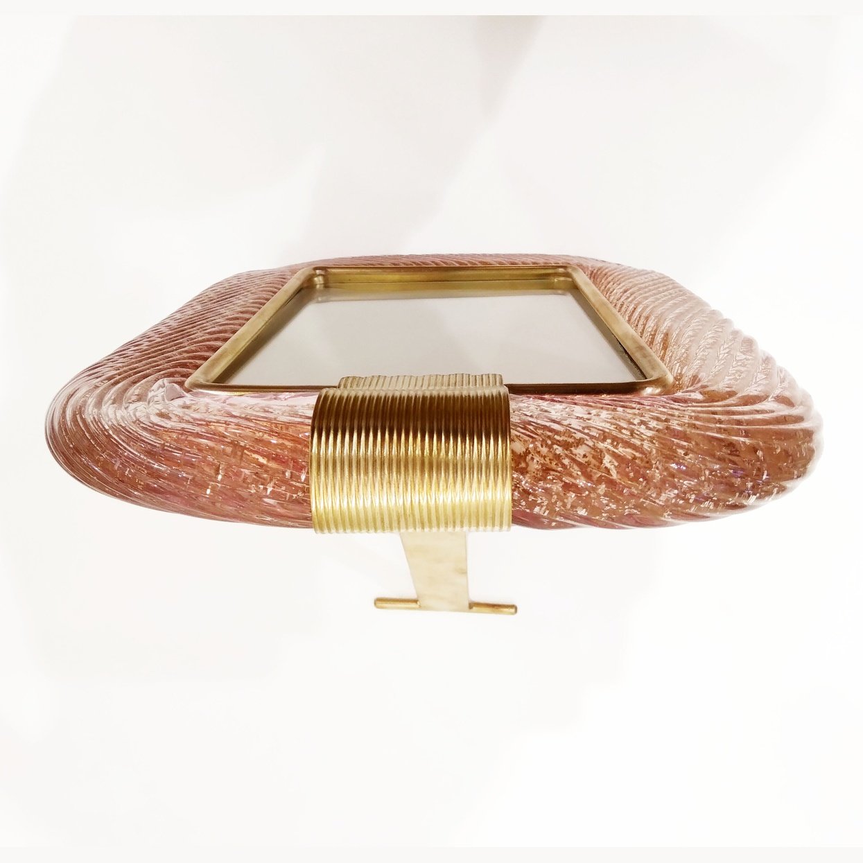 2000s Barovier Toso Italian Pink Gold Twisted Murano Glass Brass Picture Frame