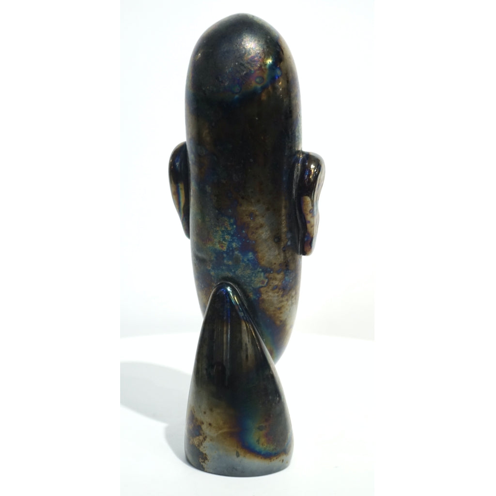 Italian Modernist Black Iridescent Murano Glass Sculpture in the Shape of a Head