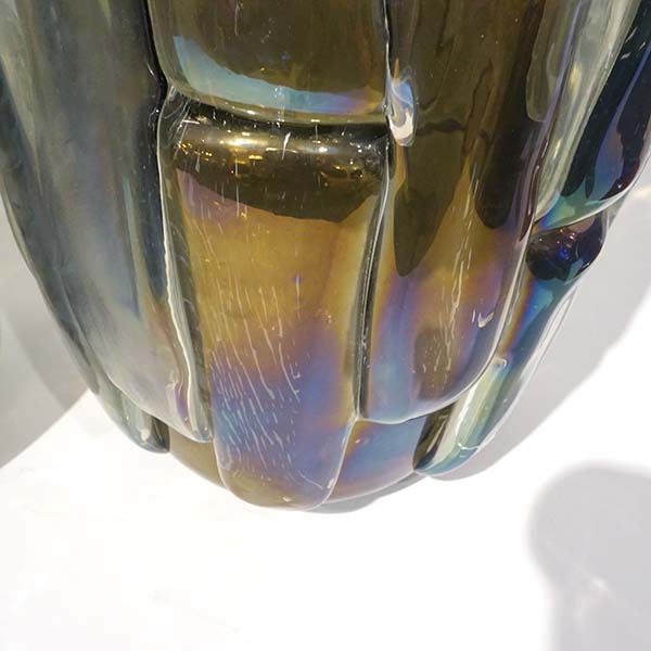 Cenedese Italian Modern Pair of Iridescent Black Smoked Murano Glass Vases