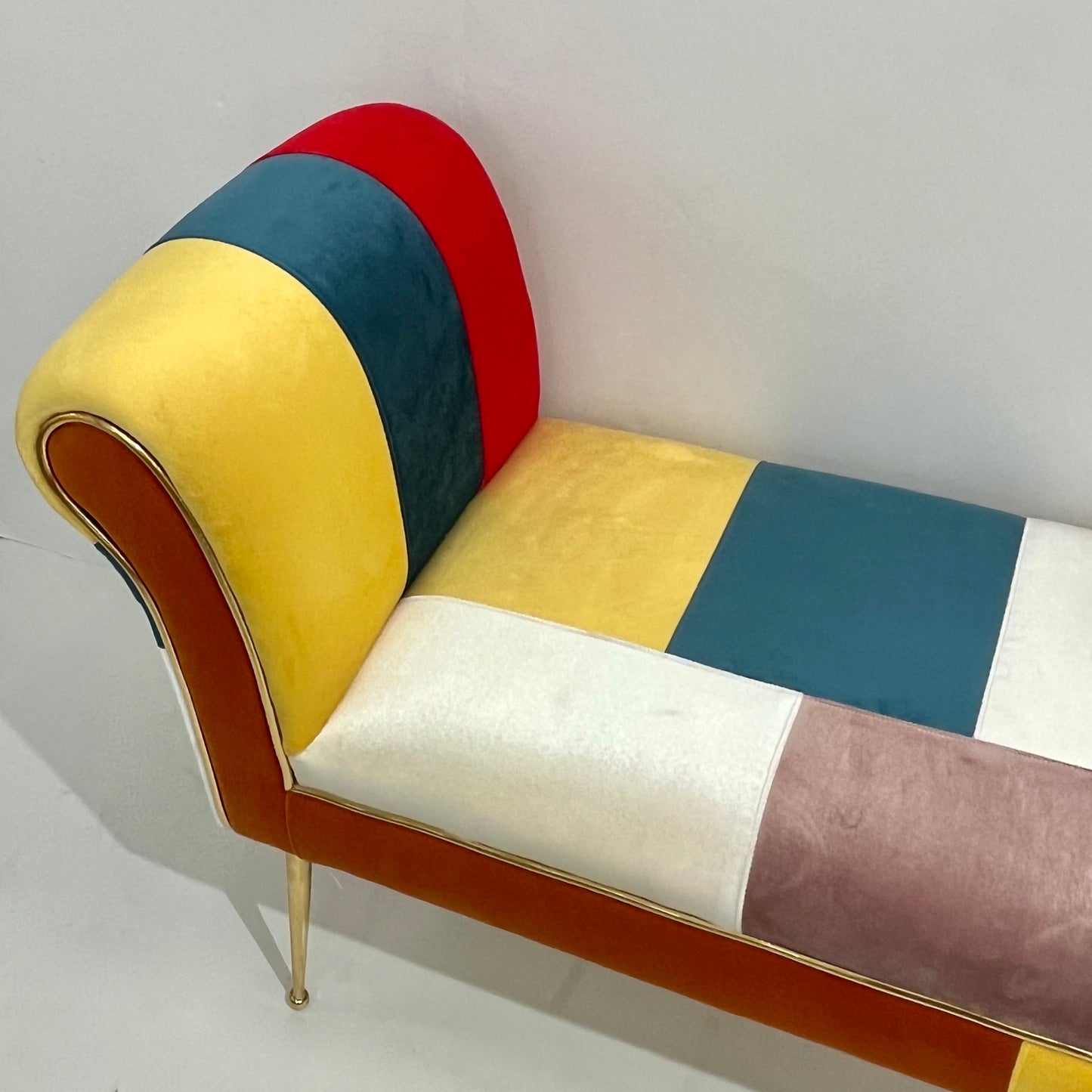 Contemporary Italian White Green Yellow Red Mondrian Upholstered Bench/Banquette