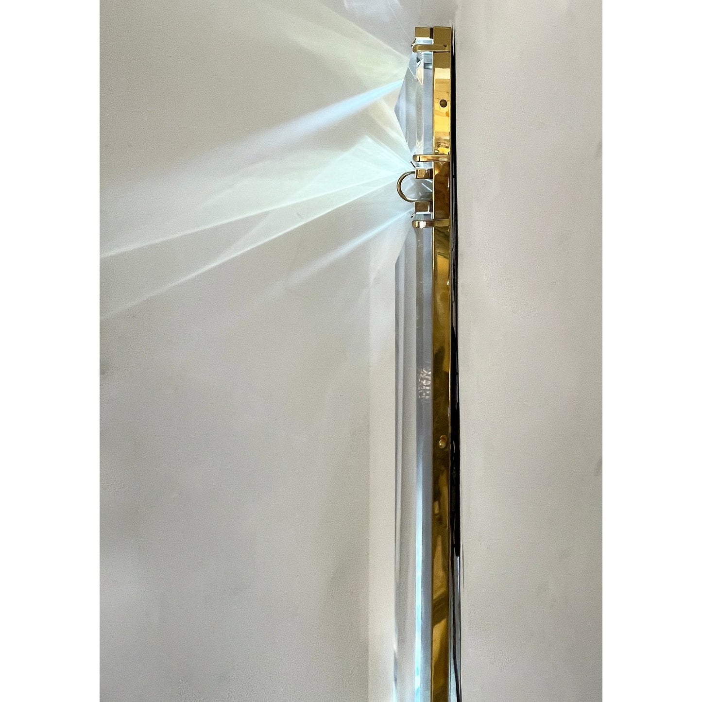 Italian Hollywood Regency Sculptural Crystal Lucite Decorative Tall Wall Lights