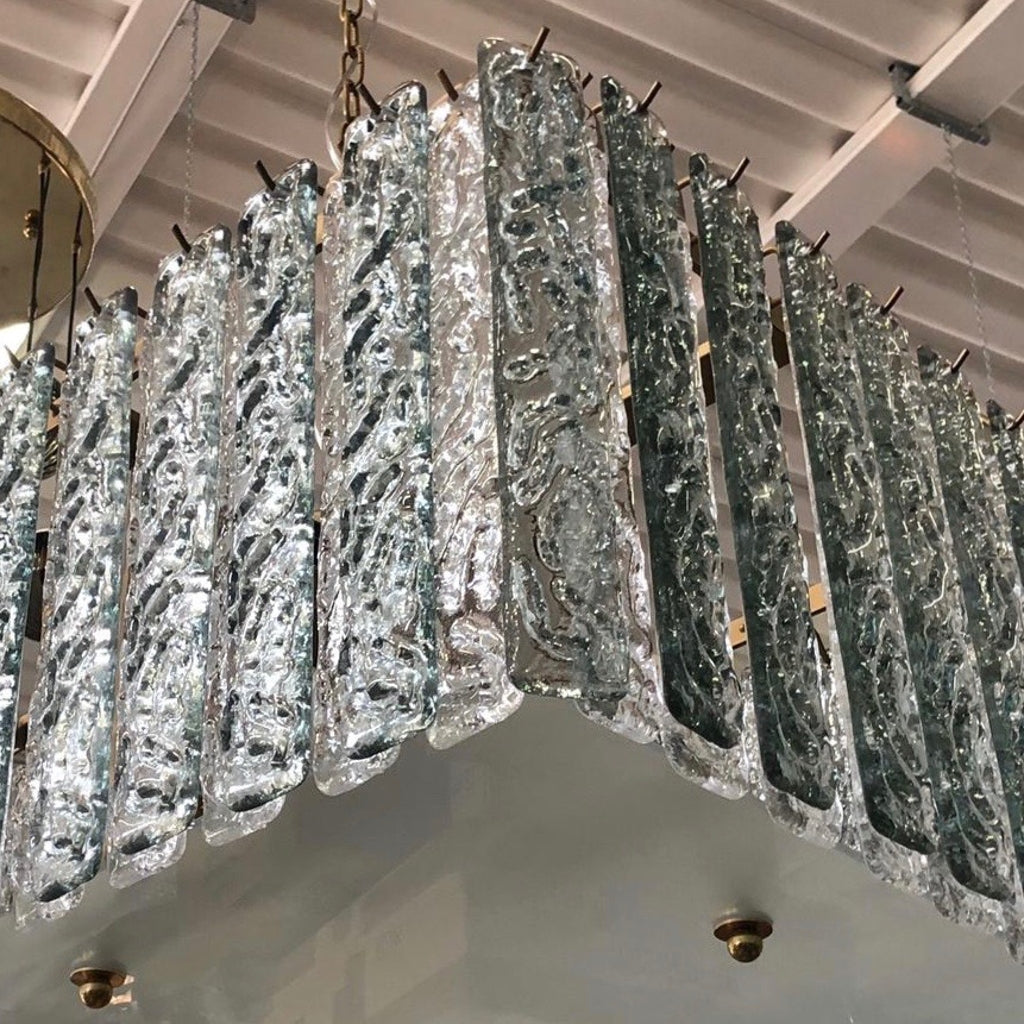 Bespoke Art Deco Style Italian Aquamarine Crystal Murano Glass Flush Chandelier