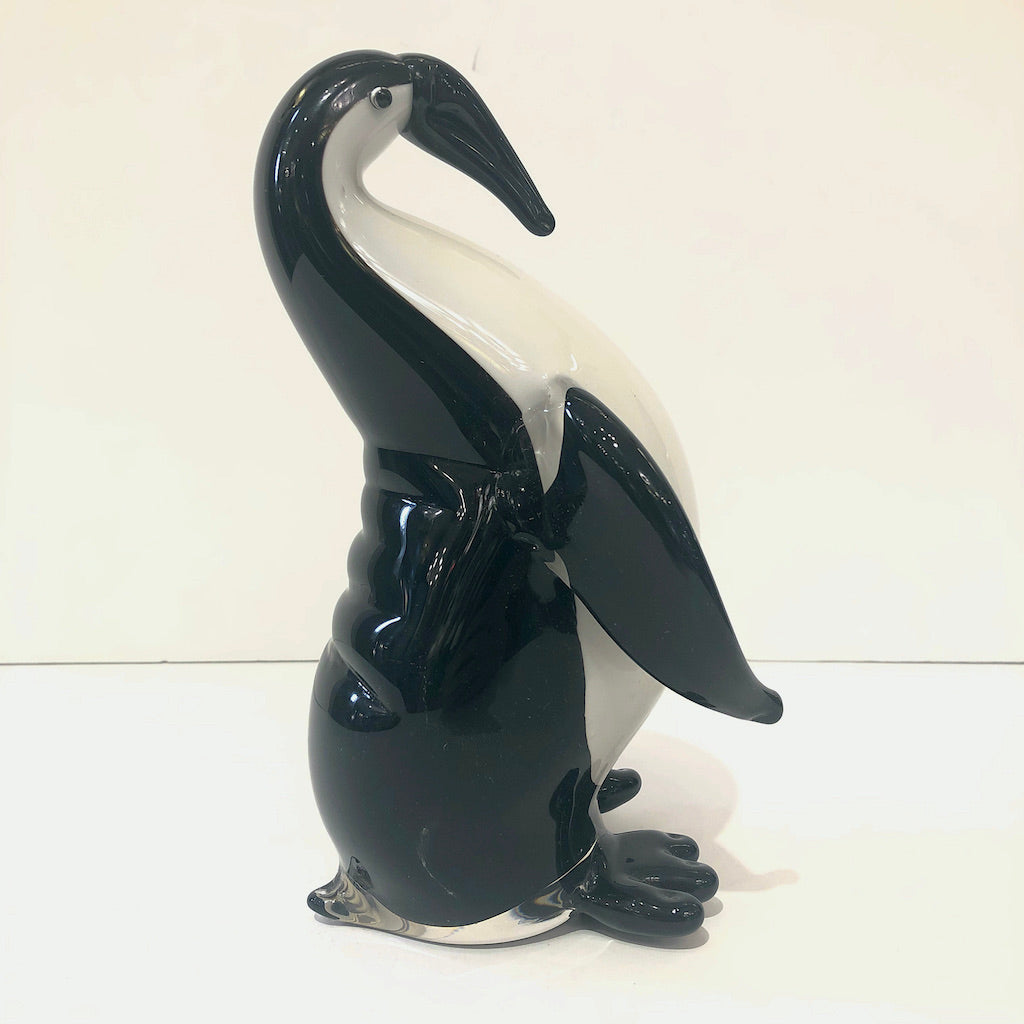 Italian Black & White Blown Solid Murano Glass Modern Penguin Sculpture