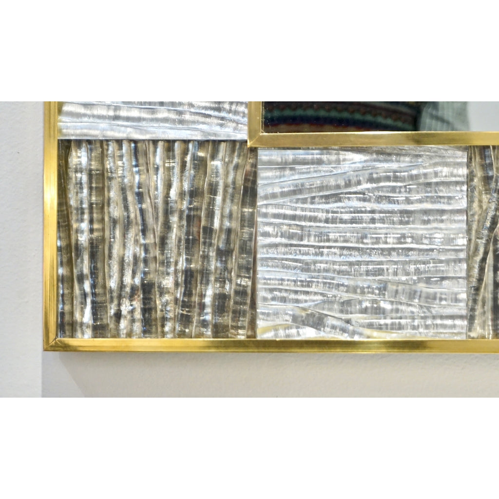 Bespoke Italian Square Silver Leaf Smoked Crystal Murano Glass Brass Tile Mirror