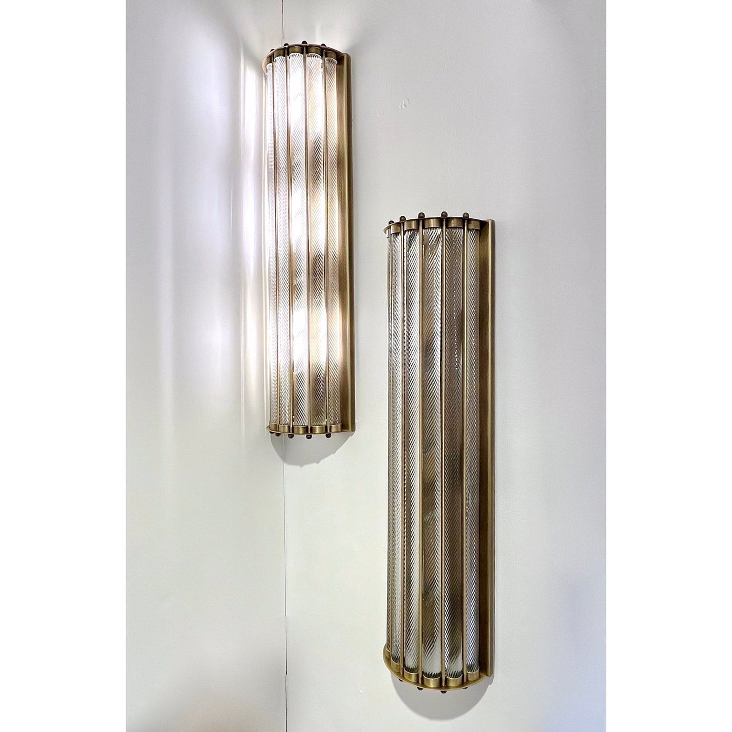 Italian Art Deco Style Crystal Murano Glass Half Moon Tall Bronze Flush/Sconces