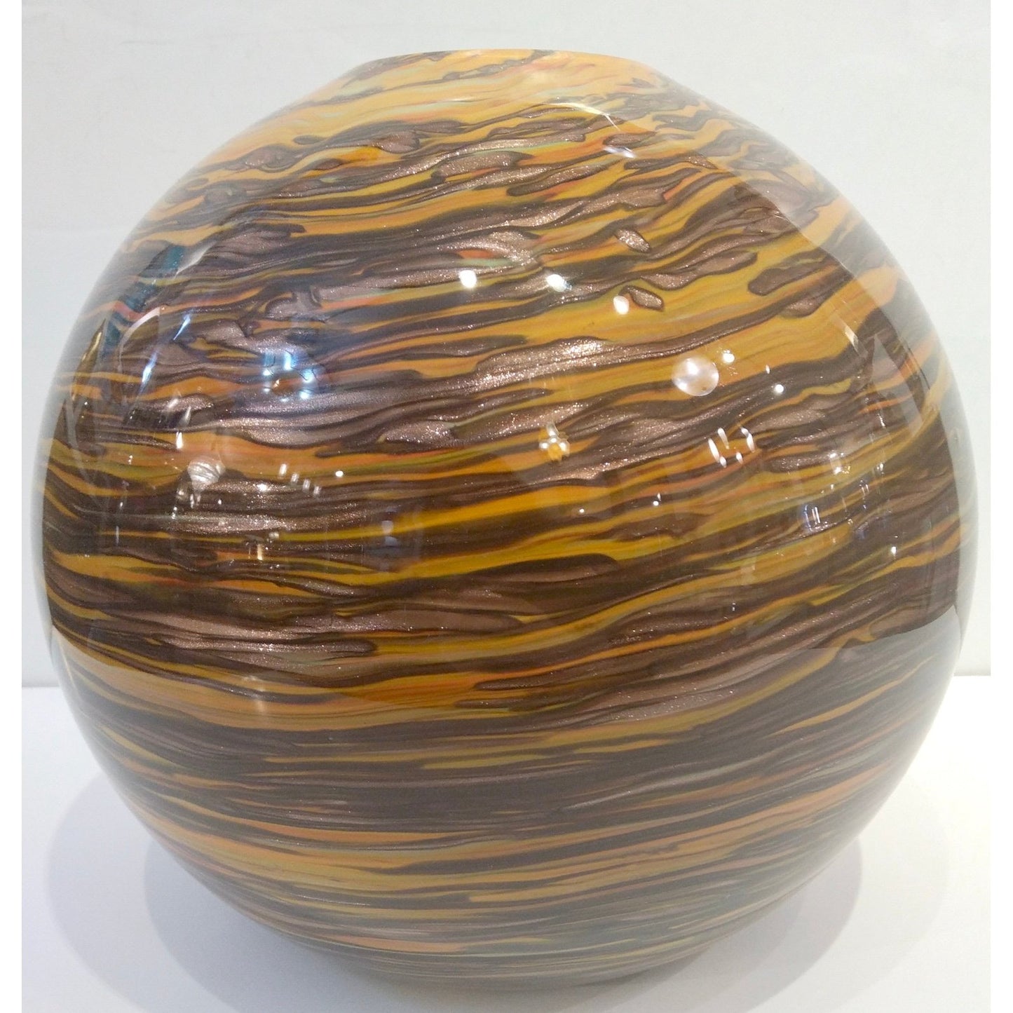 Formia 1980s Modern Round Brown Yellow Red Orange Gold Murano Glass Vase