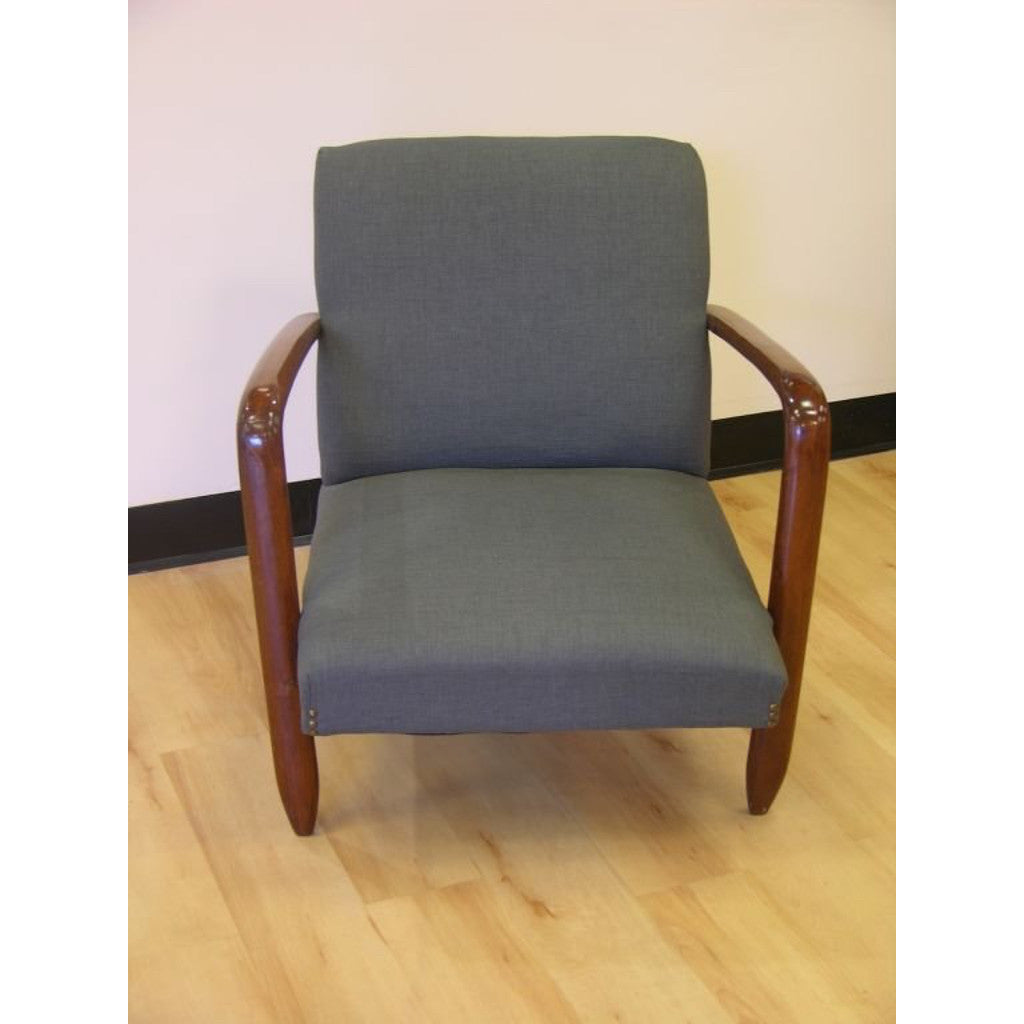 1960s Vintage Walnut Pair of Italian Modern Design Armchairs in Gray Blue Denim - Cosulich Interiors & Antiques
