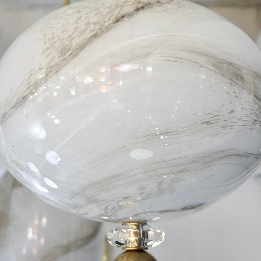 Bespoke Italian Brass and Cream White Alabaster Murano Glass Oval Pendant Light
