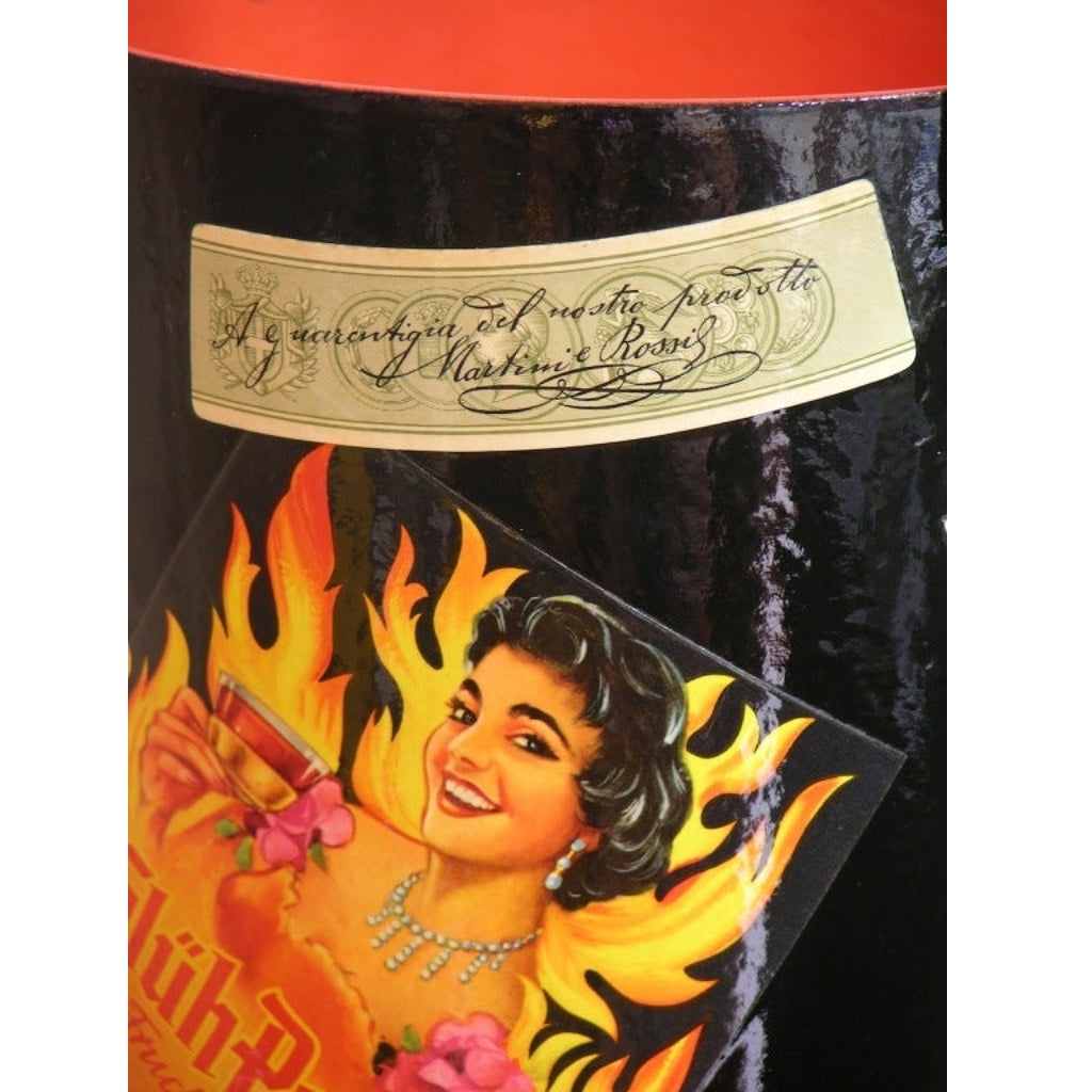 1950s German Black and Red Lacquered Barware Ice Bucket with Wine Labels Decor