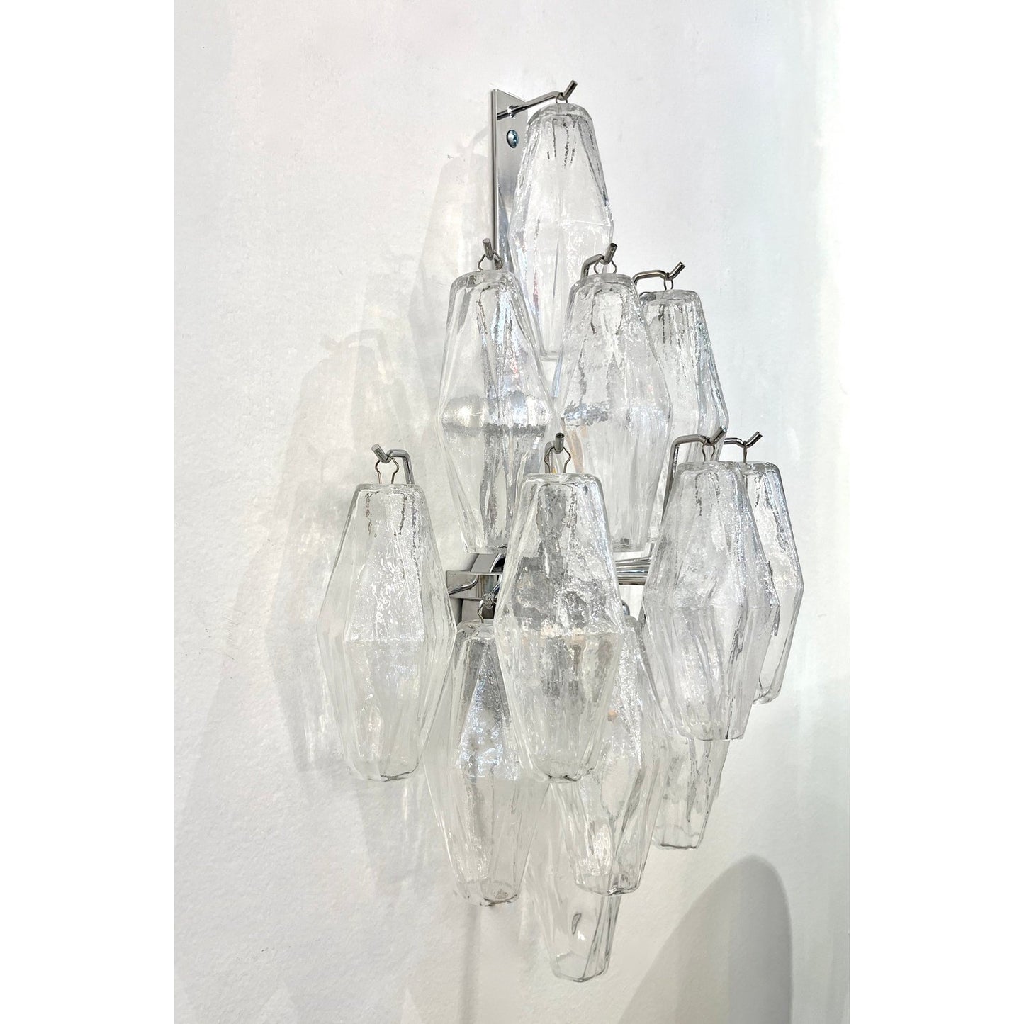 Contemporary Italian Poliedri Crystal Clear Murano Glass Multi-Tier Wall Lights
