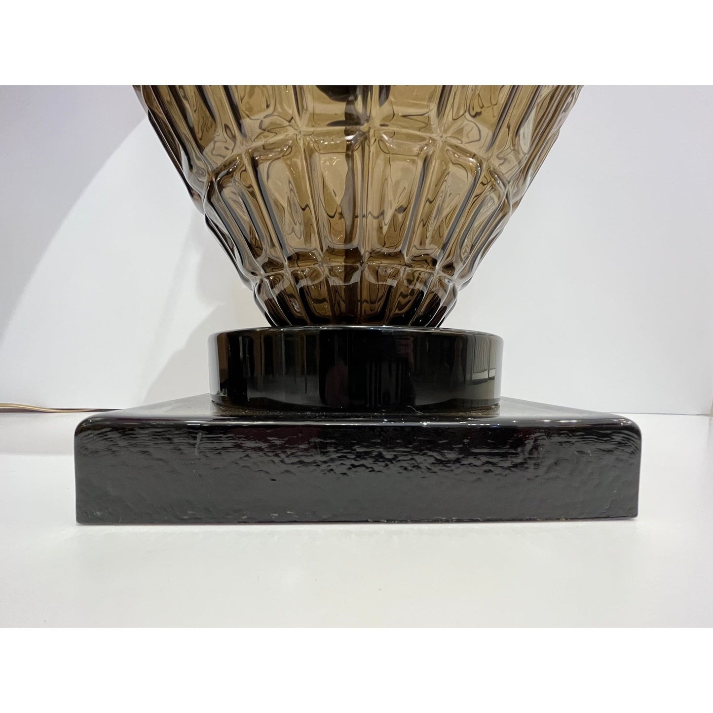 Vivarini 1970 Italian Vintage Pair of Black Smoked Murano Glass Plum Linen Lamps