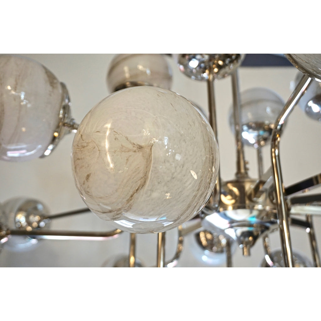Bespoke Italian Modern 24-Light Alabaster Murano Glass Custom Nickel Chandelier