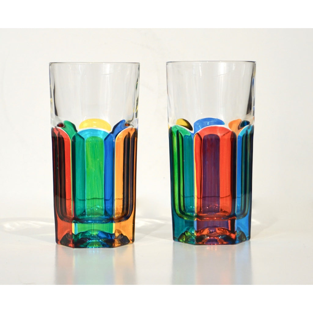 Modern Italian Multicolor Blown Murano Glass Pair of Drinking Tumblers Cups