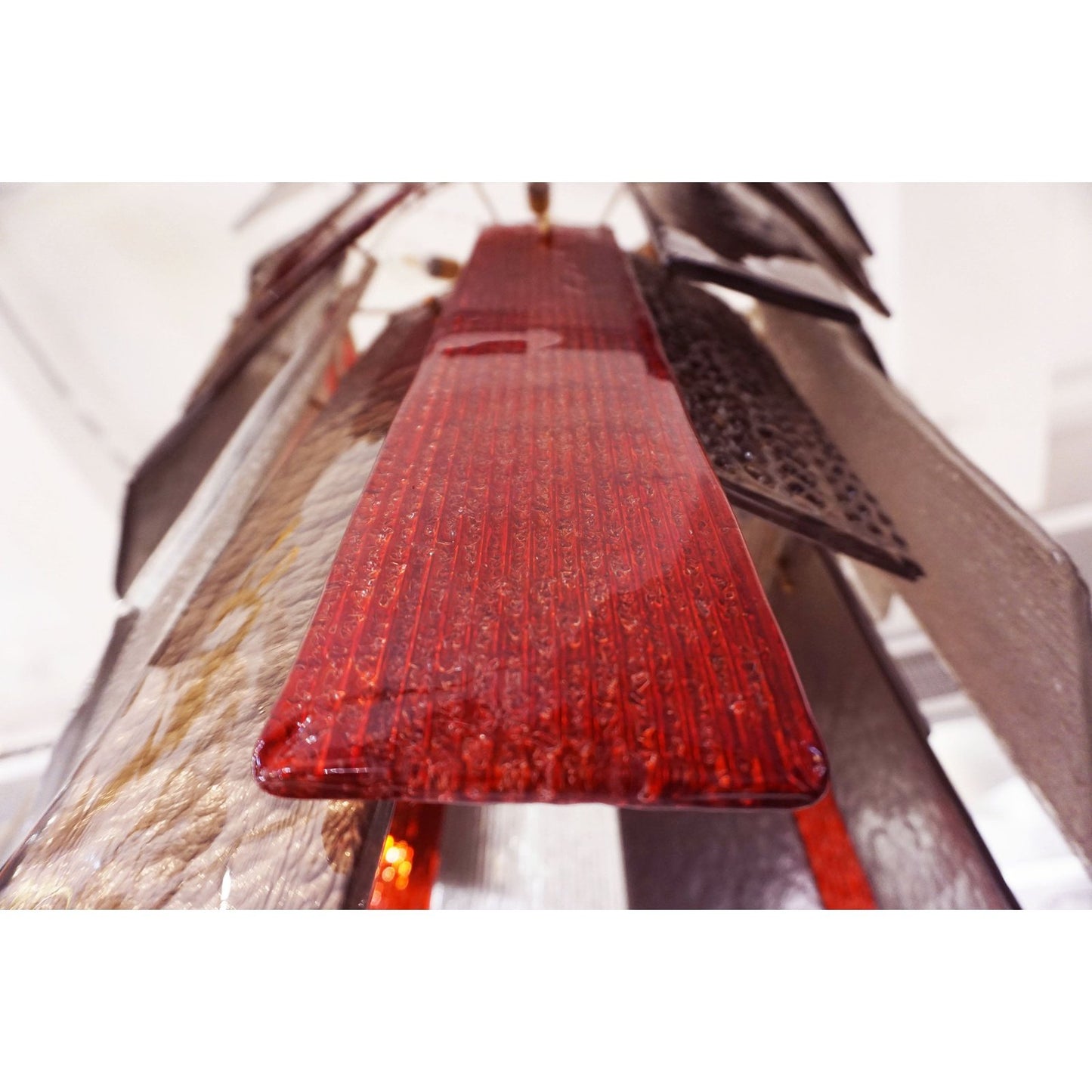 Italian Red Silver Smoked Bronze Crystal Murano Glass Sculpture Chandelier/Flush