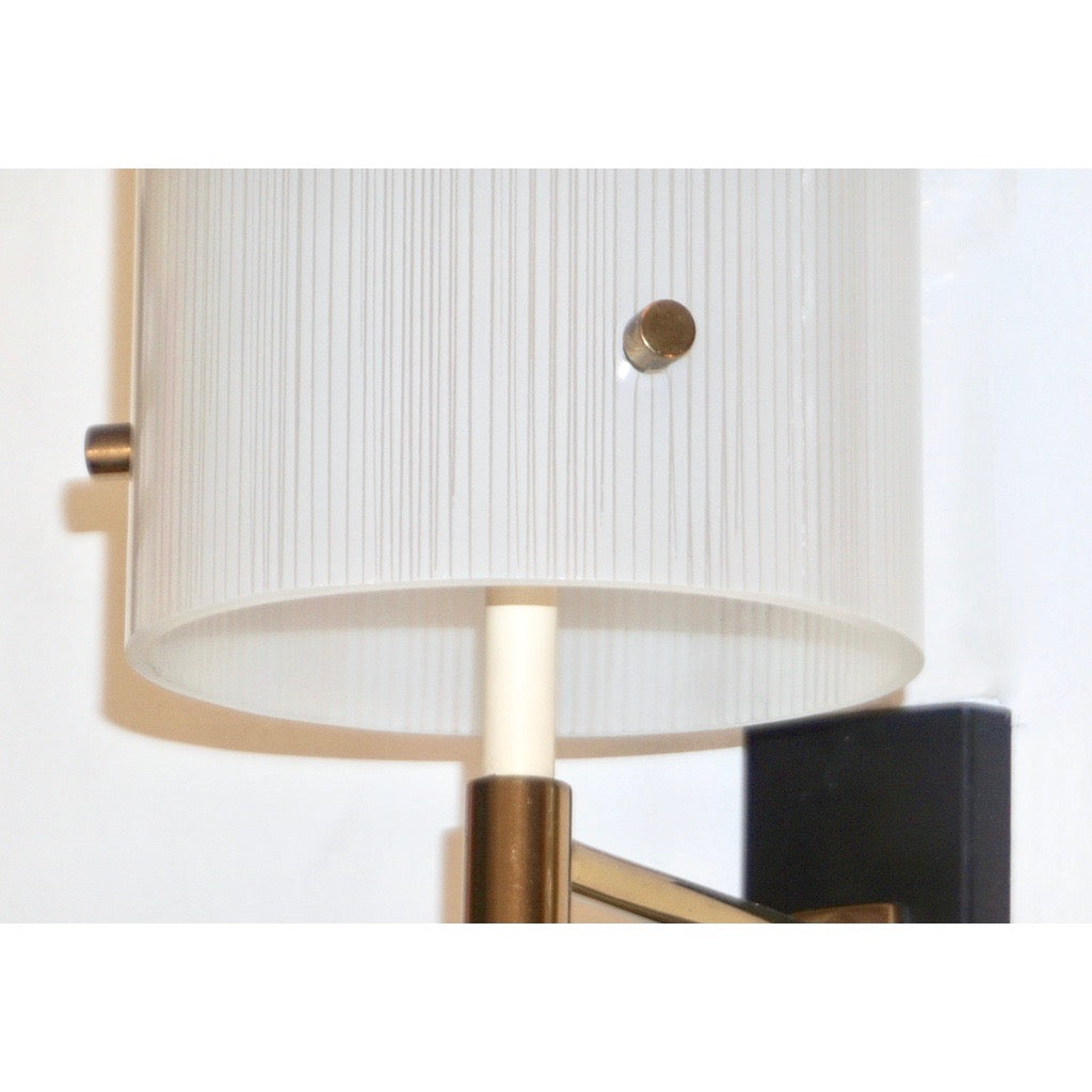 Casey Fantin 1950s Italian Modernist White Striped Frosted Glass Wall Light