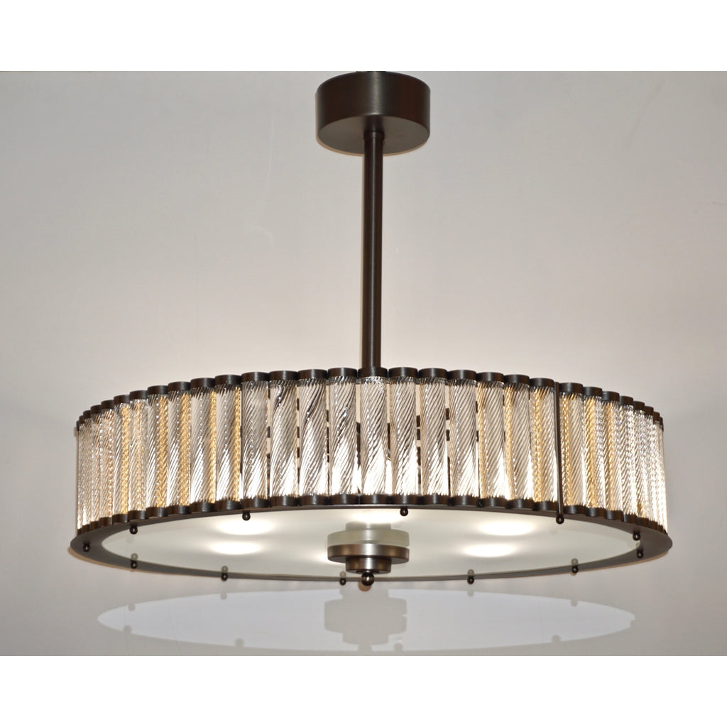 Bespoke Italian Pewter Finish Crystal Murano Glass Flush Mount / Drum Chandelier