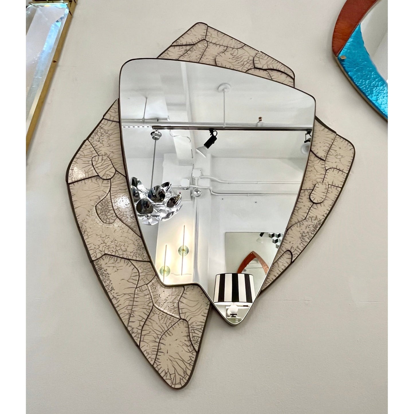 Italian Deconstructed Japanese Style Rose Beige Ceramic Bronze Mirror Sculpture