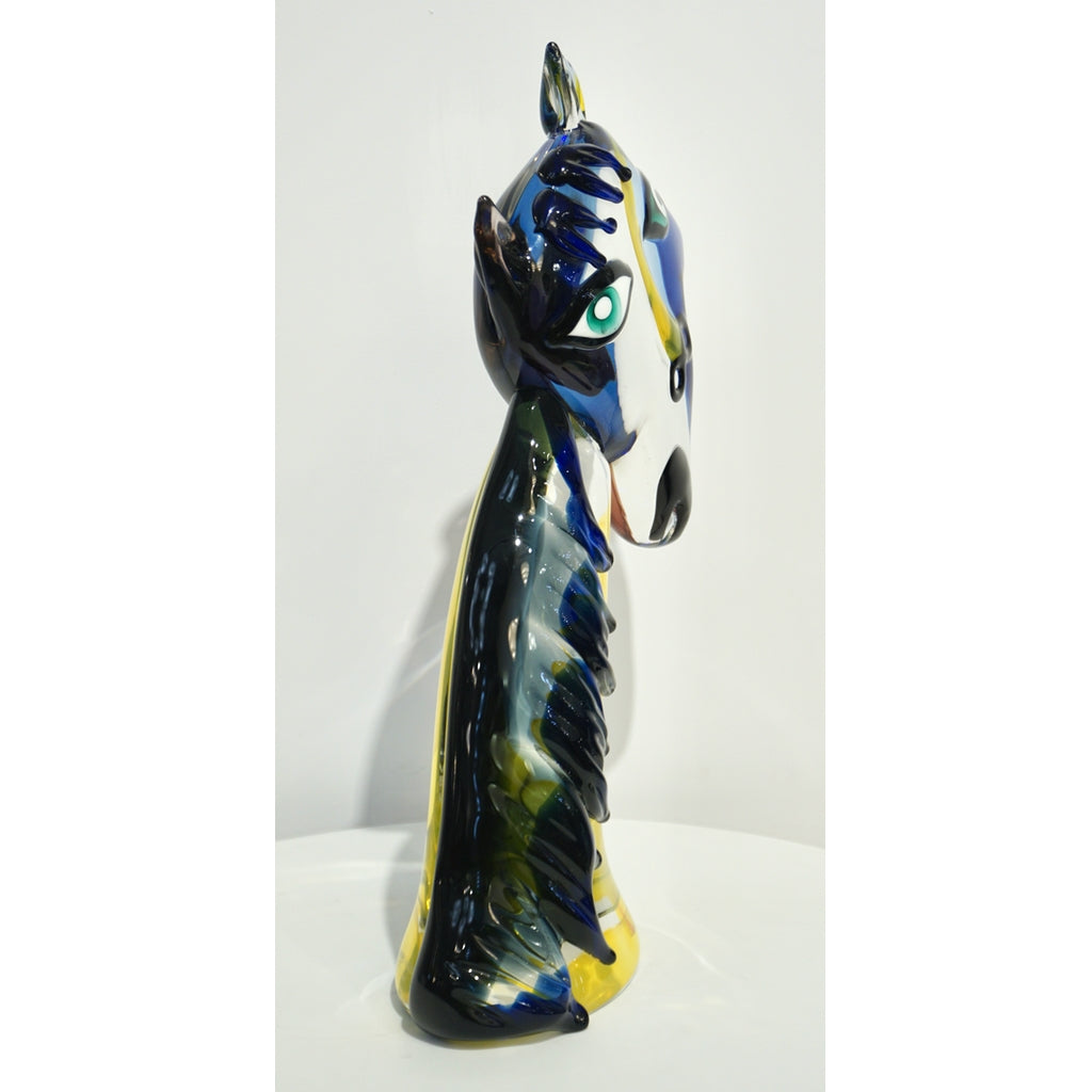 2018 Italian Picasso Style Yellow Blue Crystal Murano Glass Modernist Sculpture