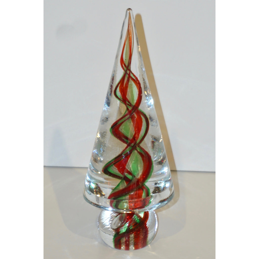 Cenedese 1980s Italian Modern Green Red Crystal Murano Glass Tree Sculpture