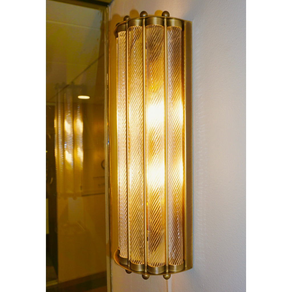 Bespoke Italian Art Deco Design Crystal Murano Glass Half Moon Brass Sconces