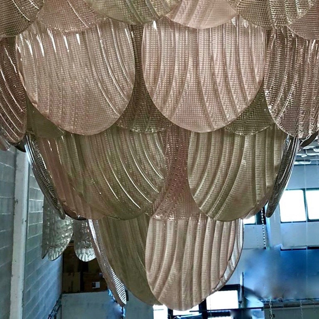 Bespoke Italian Art Deco Design Pink Green Murano Glass Leaf Chandelier