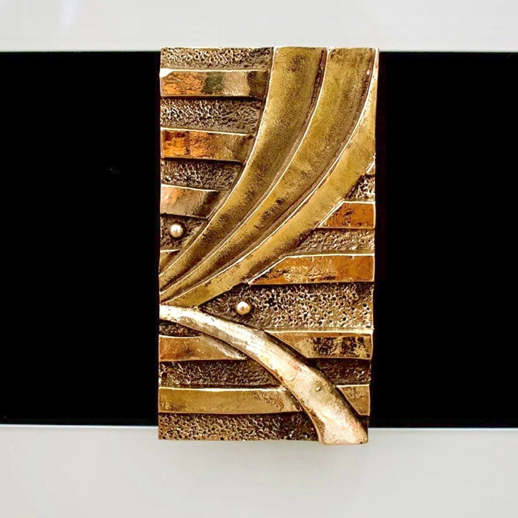 Bespoke Italian Art Design Brass Black White Stripe Glass Dresser Sideboard