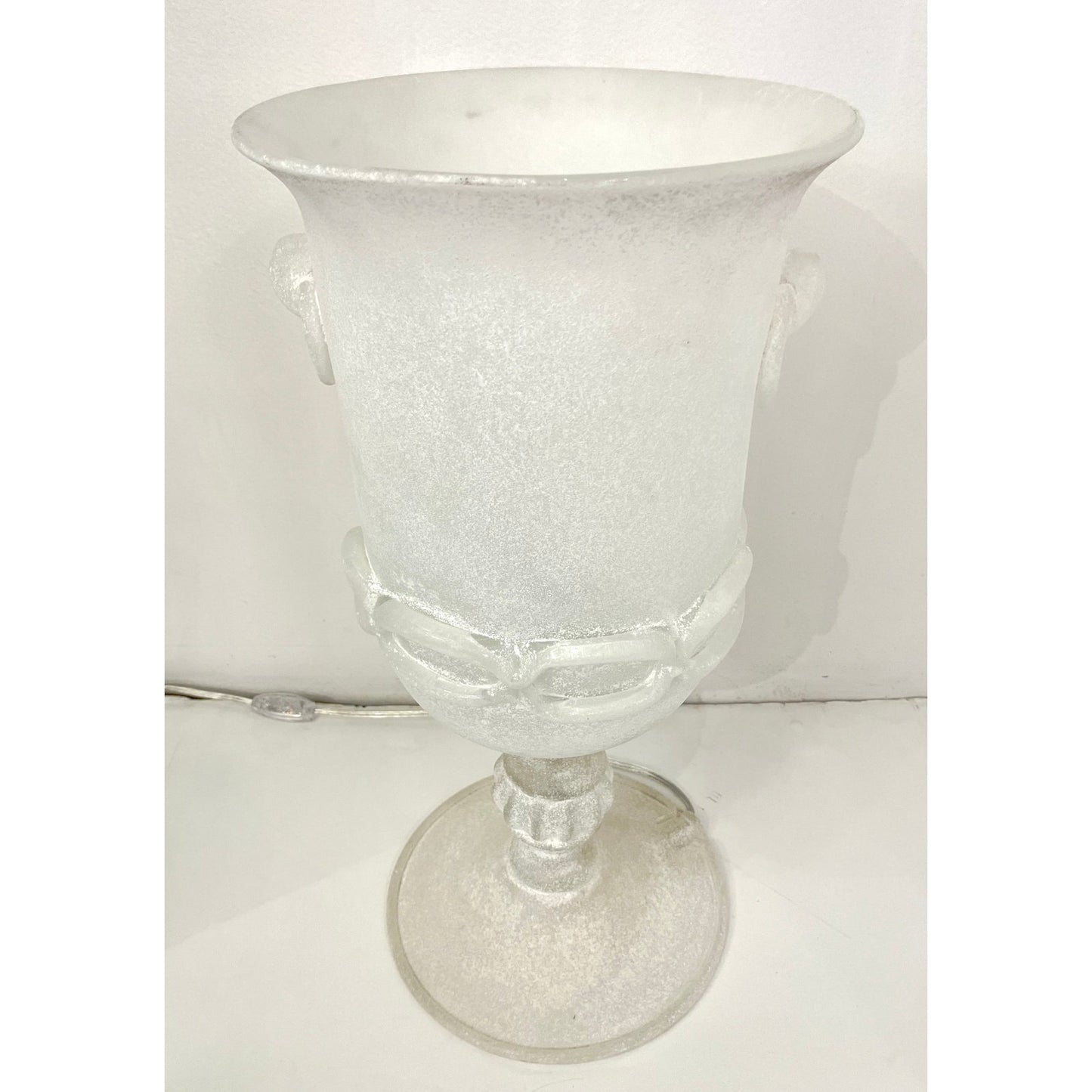 Seguso Italian Art Deco Style Vintage White Gray Tall Scavo Murano Glass Lamp